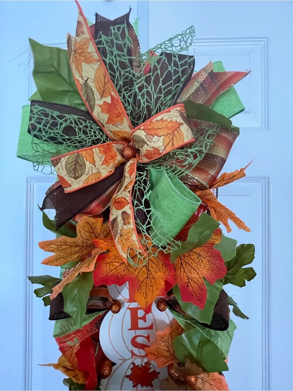 Autumn 'Blessed' Door Hanging - Green & Orange Fall Wreath
